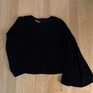 Free People Black Knit Bell Sleeve Top